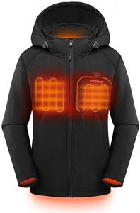 ORORO Womens Slim Fit Heated Jacket with Battery Pack and Detachable Hood